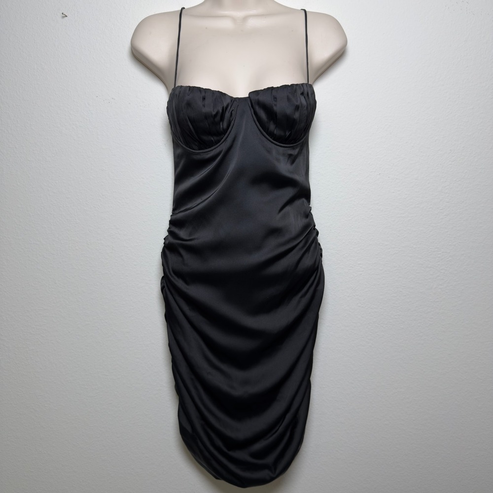 Meshki Women Satin Babydoll Ruched Mini Dress Small Party Cocktail Event Date